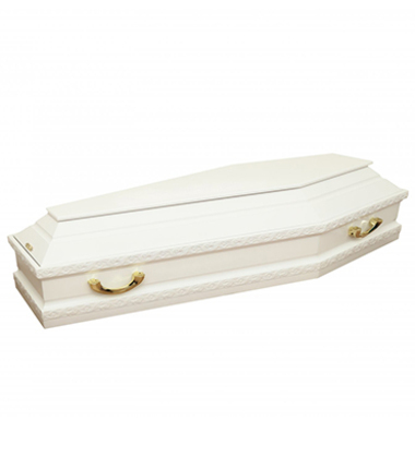 Белый гроб с декоративным оформлением